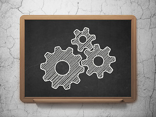 Image showing Data concept: Gears on chalkboard background