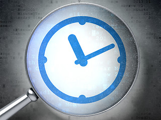 Image showing Time concept: Clock with optical glass on digital background