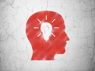 Image showing Finance concept: Head With Light Bulb on wall background