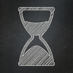Image showing Time concept: Hourglass on chalkboard background