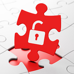 Image showing Information concept: Opened Padlock on puzzle background