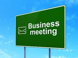 Image showing Finance concept: Business Meeting and Email on road sign background