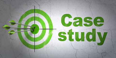 Image showing Education concept: target and Case Study on wall background