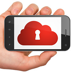 Image showing Cloud technology concept: Cloud With Keyhole on smartphone