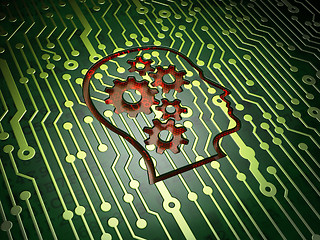 Image showing Data concept: Head With Gears on circuit board background