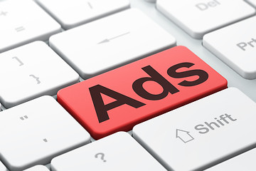 Image showing Advertising concept: Ads on computer keyboard background