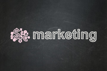 Image showing Advertising concept: Finance Symbol and Marketing on chalkboard background