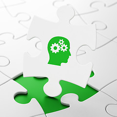 Image showing Education concept: Head With Gears on puzzle background