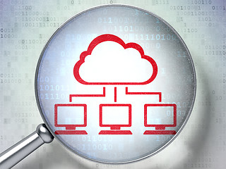 Image showing Cloud networking concept: Cloud Network with optical glass on digital background