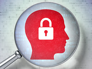 Image showing Business concept: Head With Padlock with optical glass on digital background