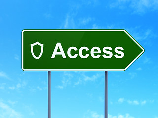 Image showing Privacy concept: Access and Contoured Shield on road sign background