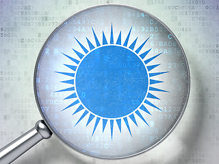 Image showing Travel concept: Sun with optical glass on digital background