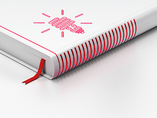 Image showing Business concept: closed book, Energy Saving Lamp on white background