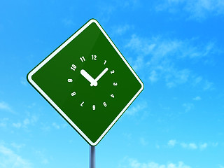 Image showing Timeline concept: Clock on road sign background