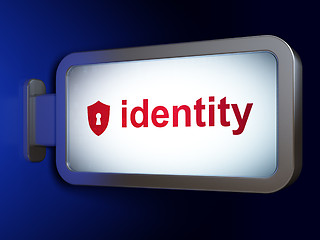 Image showing Safety concept: Identity and Shield With Keyhole on billboard background