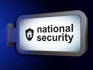 Image showing Protection concept: National Security and Shield on billboard background