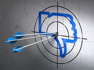 Image showing Social media concept: arrows in Thumb Down target on wall background