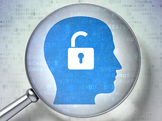 Image showing Finance concept: Head With Padlock with optical glass on digital background