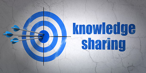 Image showing Education concept: target and Knowledge Sharing on wall background