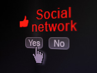 Image showing Social media concept: Thumb Up icon and Social Network on digital computer screen