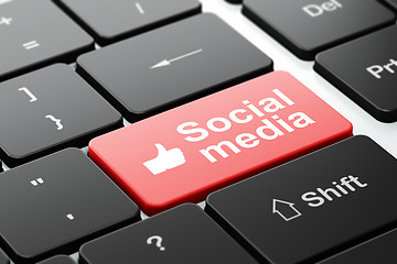 Image showing Social media concept: Thumb Up and Social Media on computer keyboard background