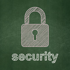 Image showing Privacy concept: Closed Padlock and Security on chalkboard background