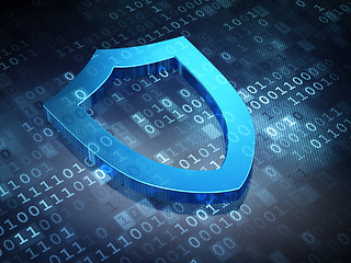 Image showing Privacy concept: Blue Contoured Shield on digital background