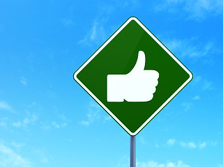 Image showing Social media concept: Thumb Up on road sign background