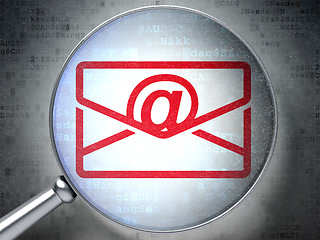 Image showing Finance concept: Email with optical glass on digital background