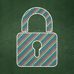 Image showing Protection concept: Closed Padlock on chalkboard background