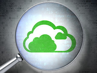 Image showing Cloud technology concept: Cloud with optical glass on digital background
