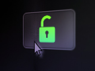 Image showing Privacy concept: Opened Padlock on digital button background