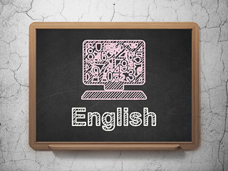 Image showing Education concept: Computer Pc and English on chalkboard background