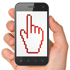 Image showing Social network concept: Mouse Cursor on smartphone