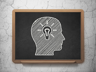 Image showing Education concept: Head With Light Bulb on chalkboard background
