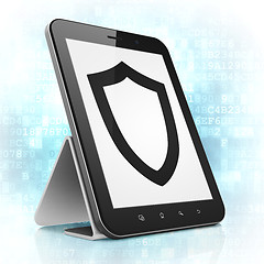 Image showing Safety concept: Contoured Shield on tablet pc computer