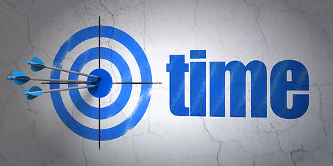 Image showing Timeline concept: target and Time on wall background