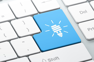 Image showing Business concept: Energy Saving Lamp on computer keyboard background