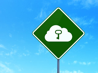 Image showing Cloud technology concept: Cloud With Key on road sign background
