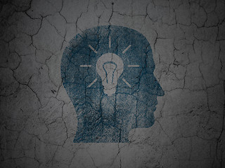 Image showing Marketing concept: Head With Light Bulb on grunge wall background