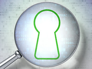 Image showing Information concept: Keyhole with optical glass on digital background