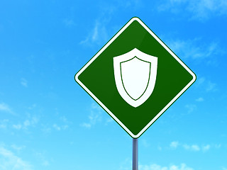 Image showing Privacy concept: Shield on road sign background