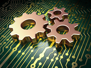 Image showing Advertising concept: Gears on circuit board background