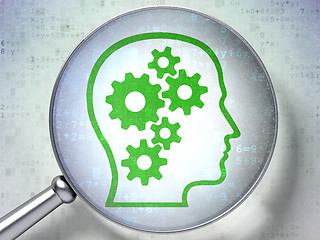 Image showing Education concept: Head With Gears with optical glass on digital background