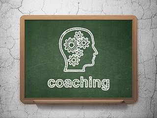 Image showing Education concept: Head With Gears and Coaching on chalkboard background