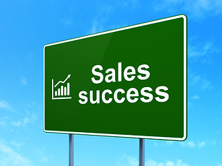 Image showing Marketing concept: Sales Success and Growth Graph on road sign background