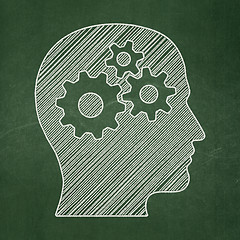 Image showing Information concept: Head With Gears on chalkboard background