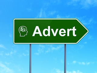 Image showing Advertising concept: Advert and Head With Finance Symbol on road sign background