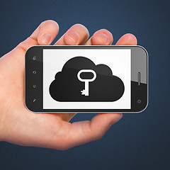 Image showing Cloud networking concept: Cloud With Key on smartphone