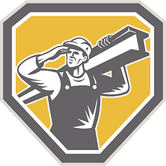 Image showing Construction Steel Worker Carrying I-Beam Retro